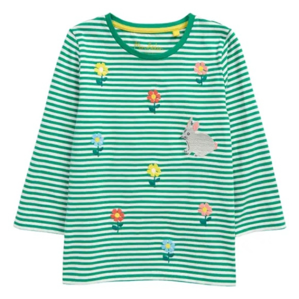Mini Boden Stripy Embroidered Long Sleeve T-Shirt